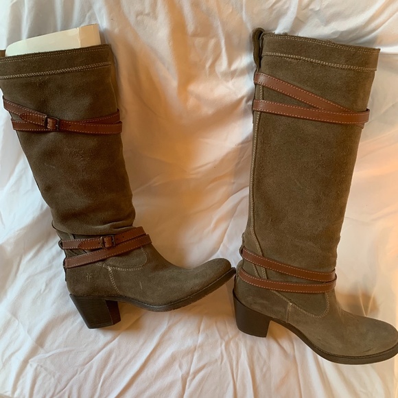 FRYE Strappy Jane Tall Boots Size 7 Gray Suede - Picture 6 of 14